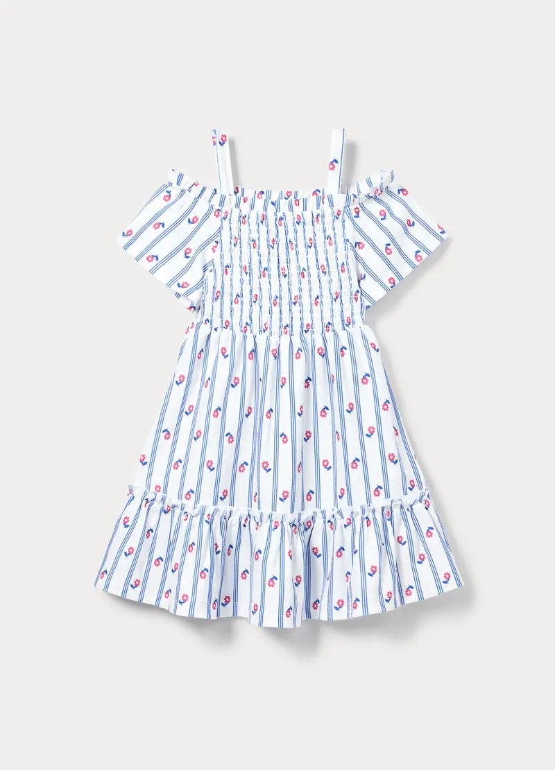 Vestito Con Scollo A Barchetta Bambina, Bianco/Blu