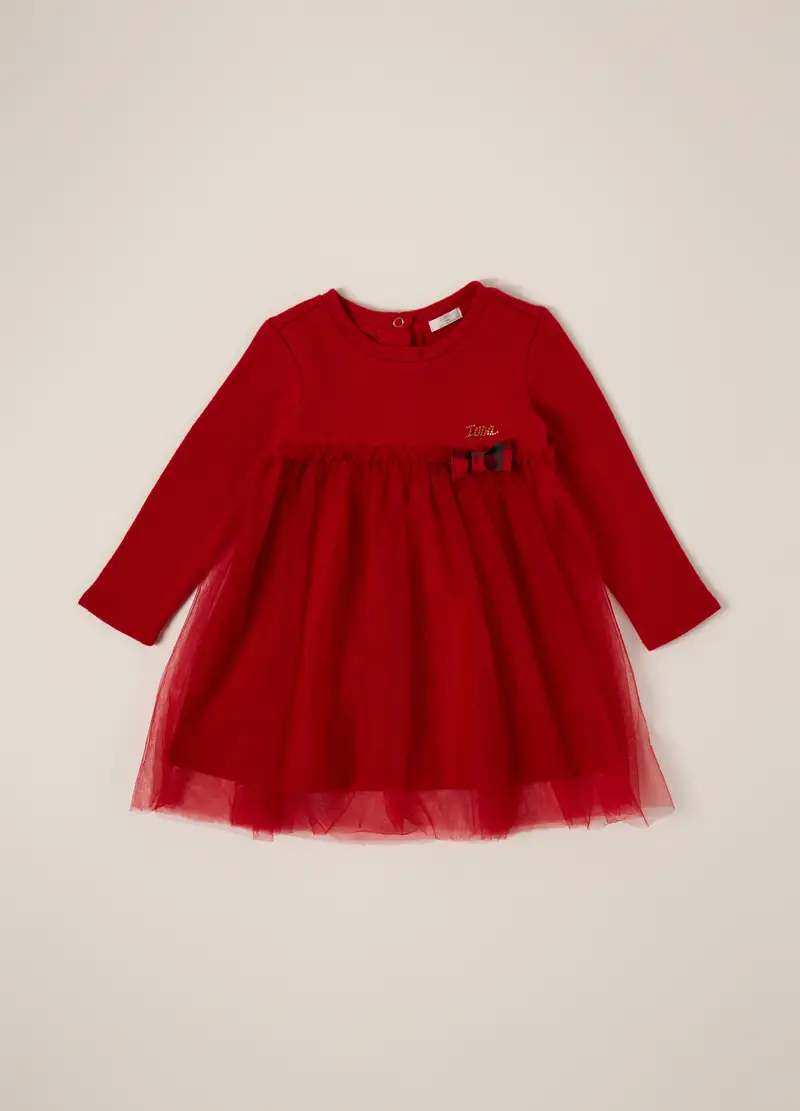 Vestito Con Tulle Iana Neonata, Rosso aragosta