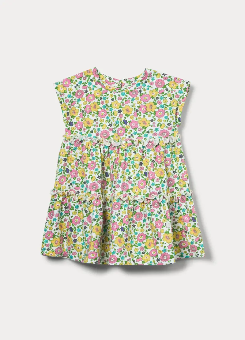 Vestito Corto A Balze In Jersey Di Puro Cotone Bimba, Bambina, Bianco