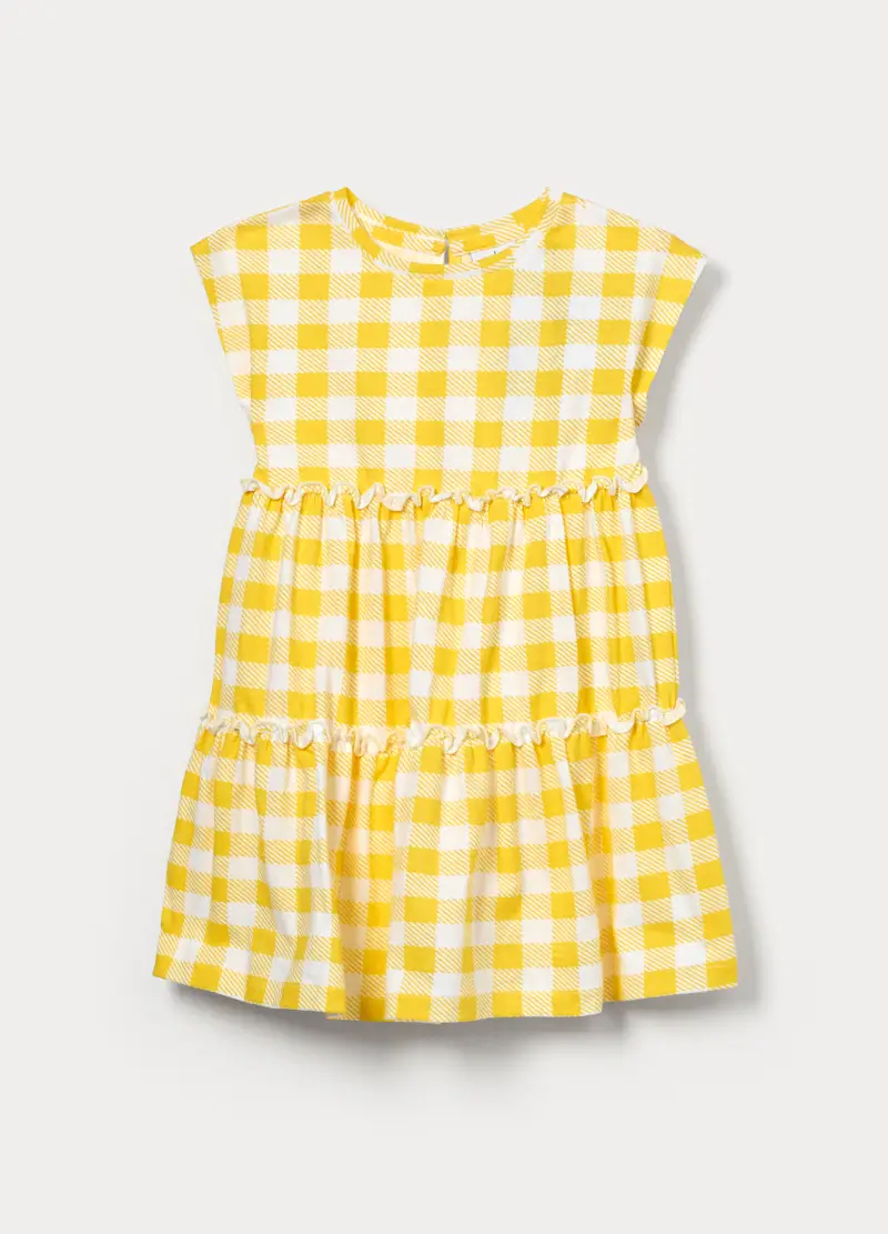 Vestito Corto A Balze In Jersey Di Puro Cotone Bimba, Bambina, Giallo limone