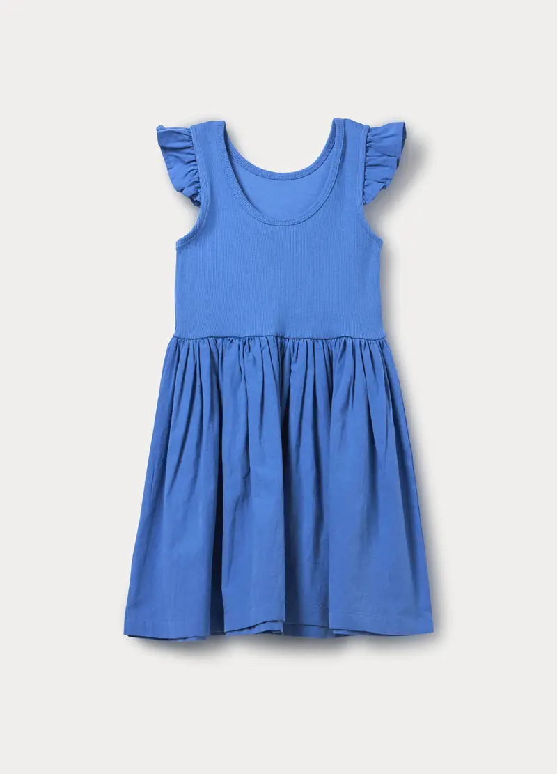 Vestito In Costina Di Cotone Stretch Bambina, Blu elettrico miniatura 2