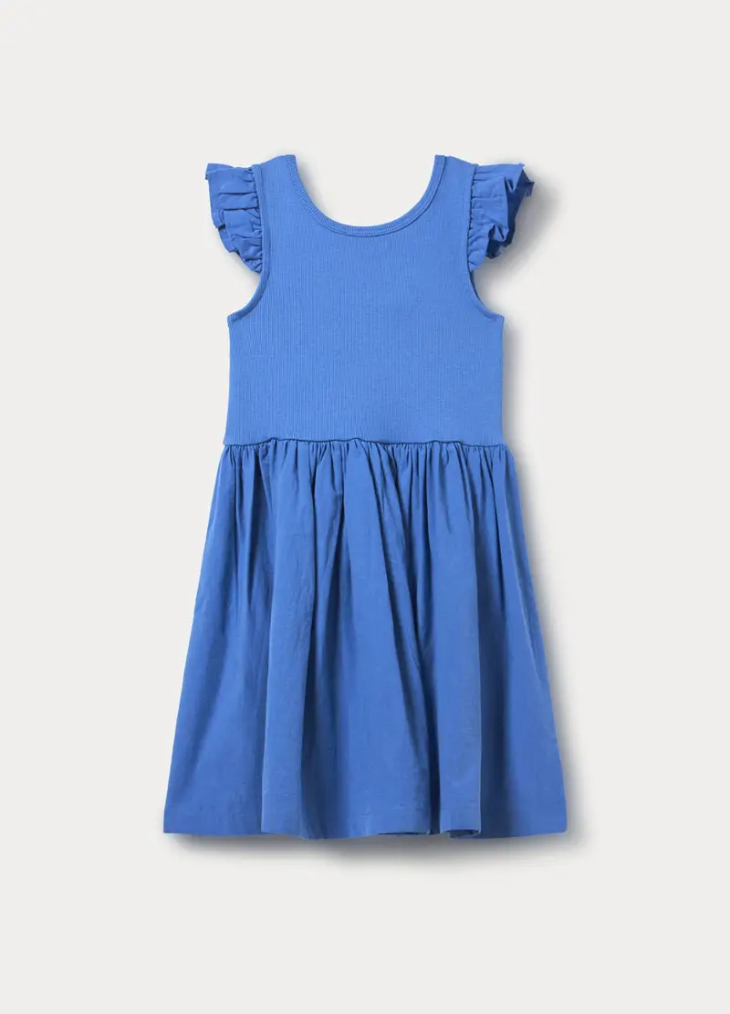 Vestito In Costina Di Cotone Stretch Bambina, Blu elettrico