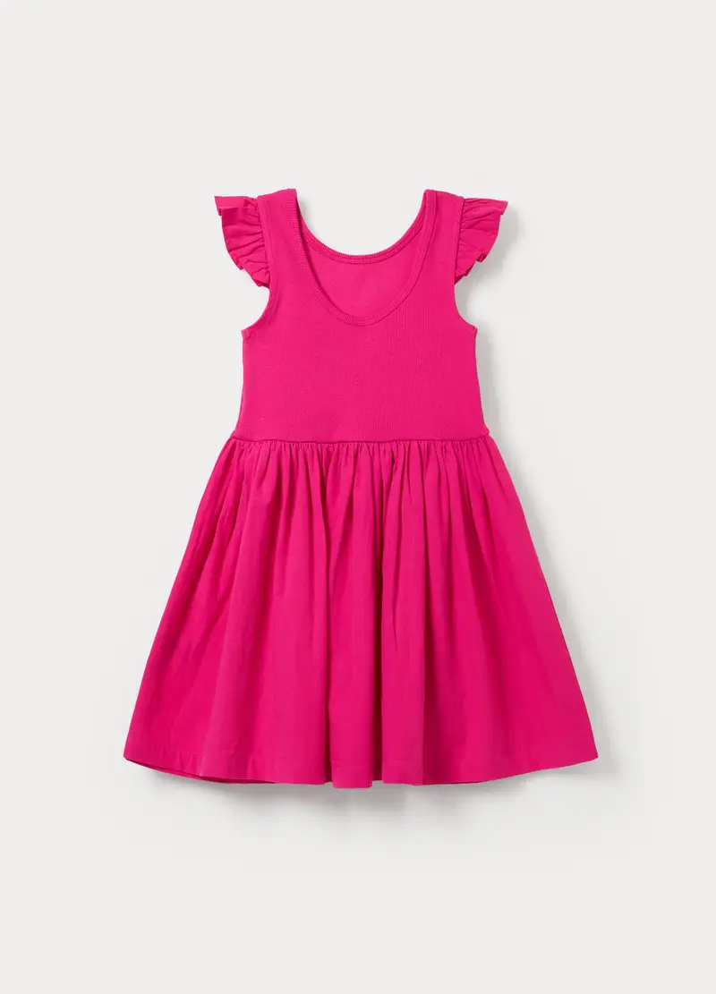 Vestito In Costina Di Cotone Stretch Bambina, Rosa fuxia miniatura 2