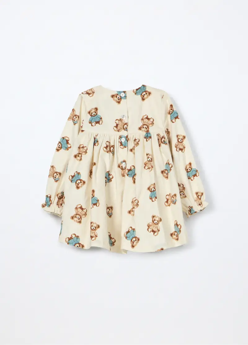 Vestito In Costina Di Puro Cotone Neonata, Bambina, Bianco panna miniatura 2