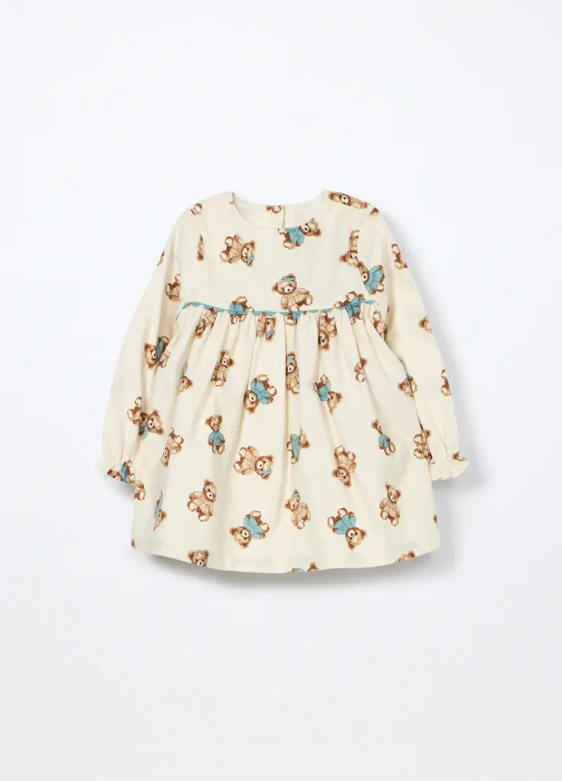 Vestito In Costina Di Puro Cotone Neonata, Bambina, Bianco panna