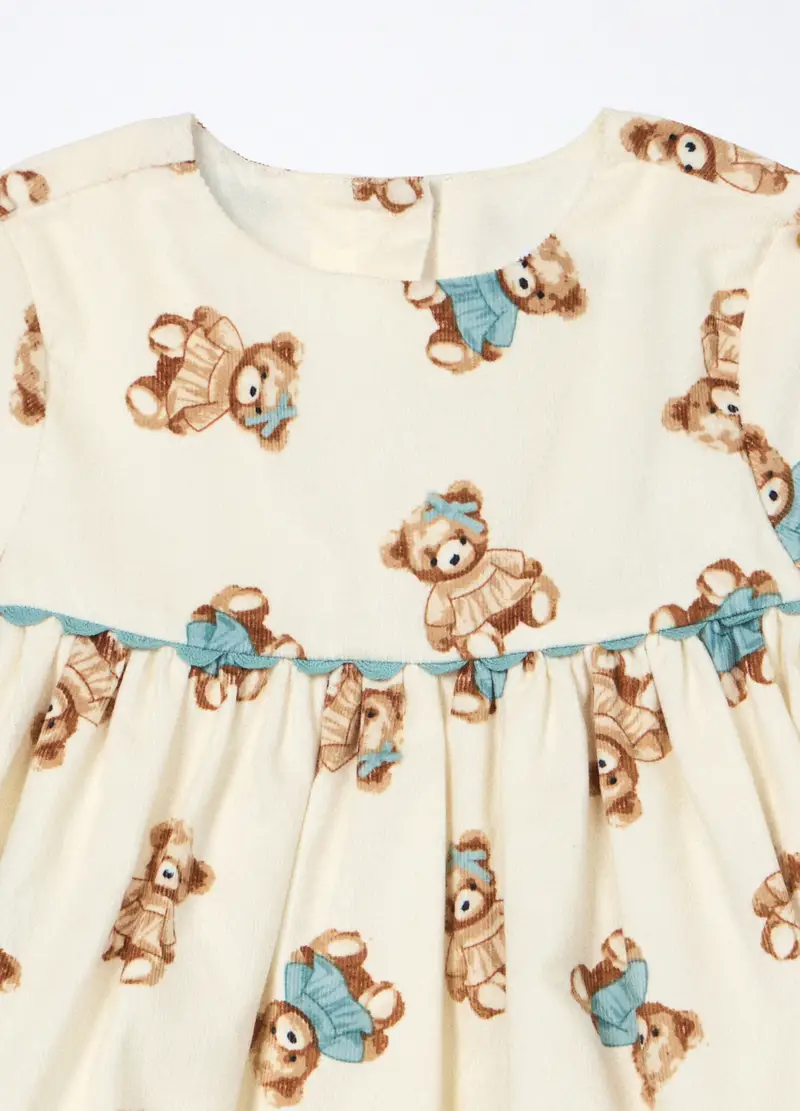 Vestito In Costina Di Puro Cotone Neonata, Bambina, Bianco panna miniatura 3