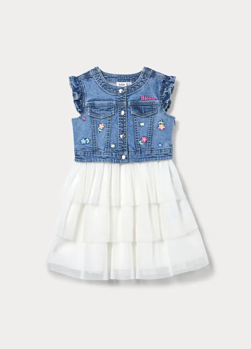 Vestito In Denim Stretch Bambina, Azzurro celeste