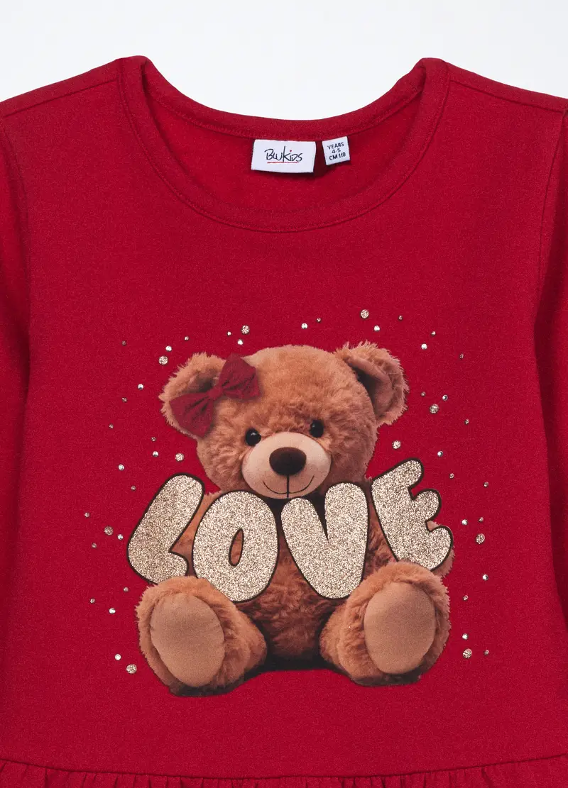 Vestito In French Terry Di Cotone Stretch Bambina, Rosso aragosta miniatura 3