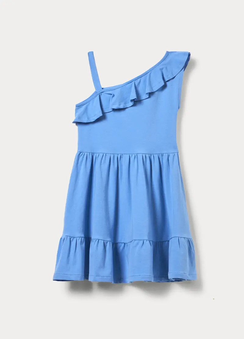 Vestito In Jersey Di Cotone Stretch Bambina, Azzurro cielo