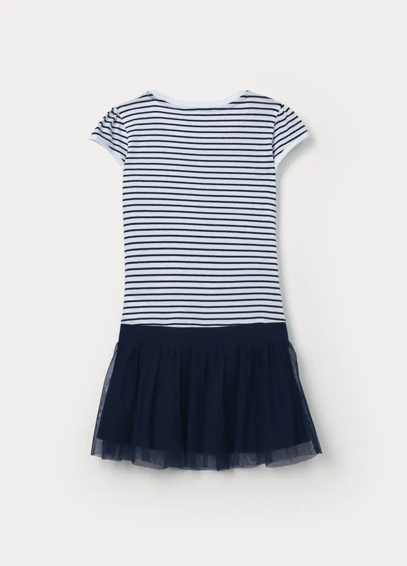 Vestito In Jersey Di Cotone Stretch Bambina, Bianco/Blu miniatura 2