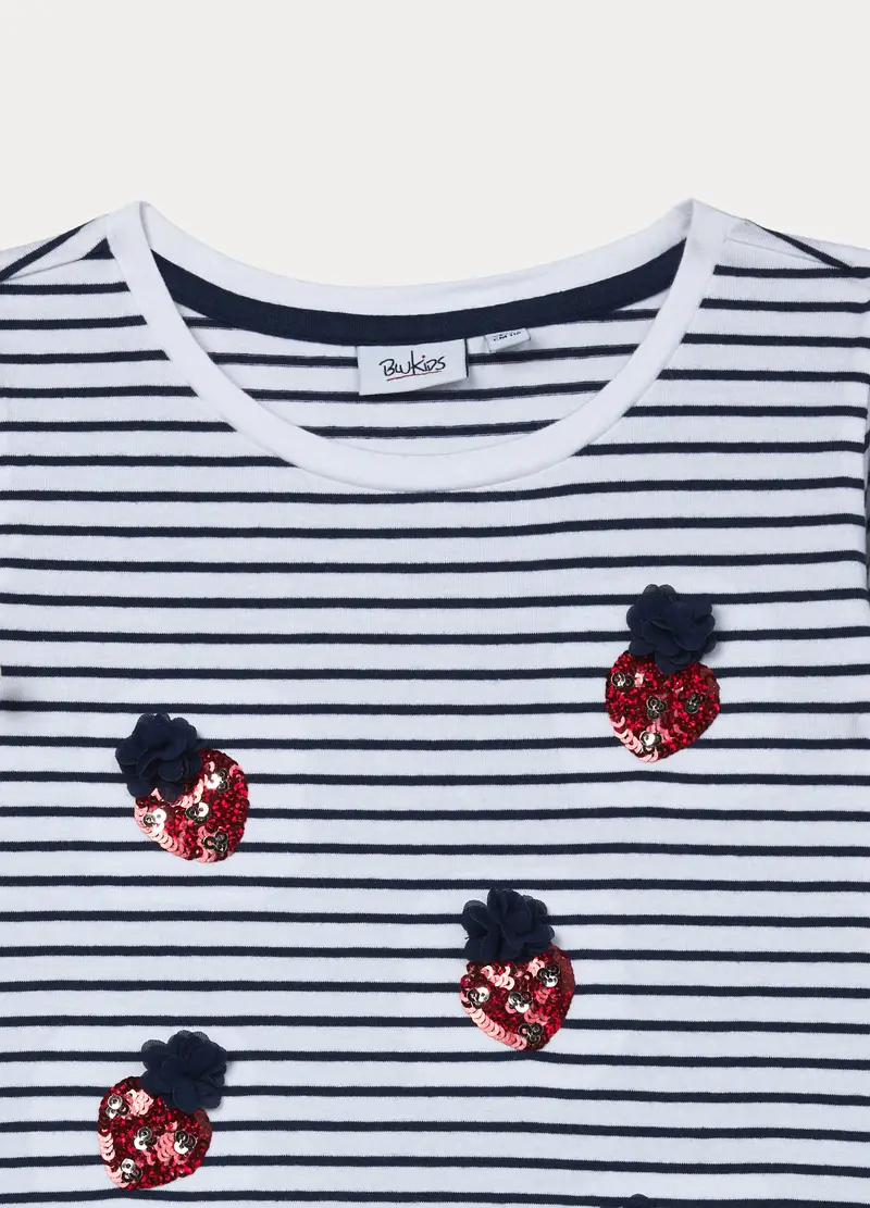 Vestito In Jersey Di Cotone Stretch Bambina, Bianco/Blu miniatura 3