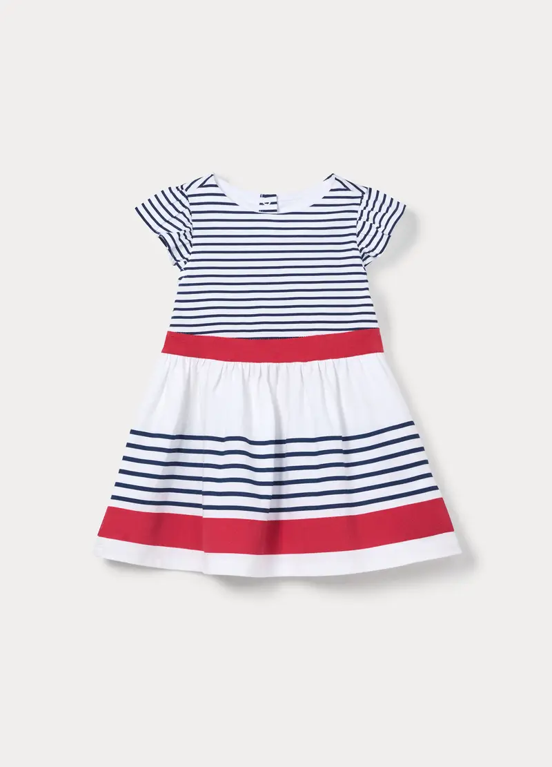 Vestito In Jersey Di Cotone Stretch Bimba, Bambina, Bianco/Blu