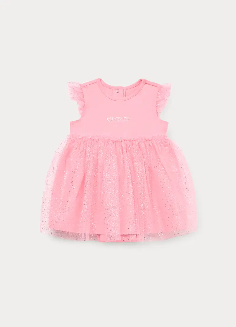 Vestito In Jersey Di Cotone Stretch Con Tulle Neonata, Rosa pastello