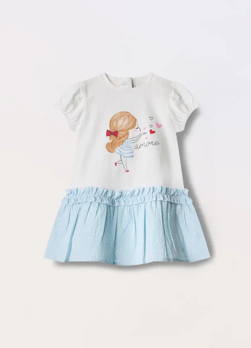 Blukids, Vestito In Jersey Di Cotone Stretch Neonata, Bambina, Azzurro chiaro, Taglia: 12-18