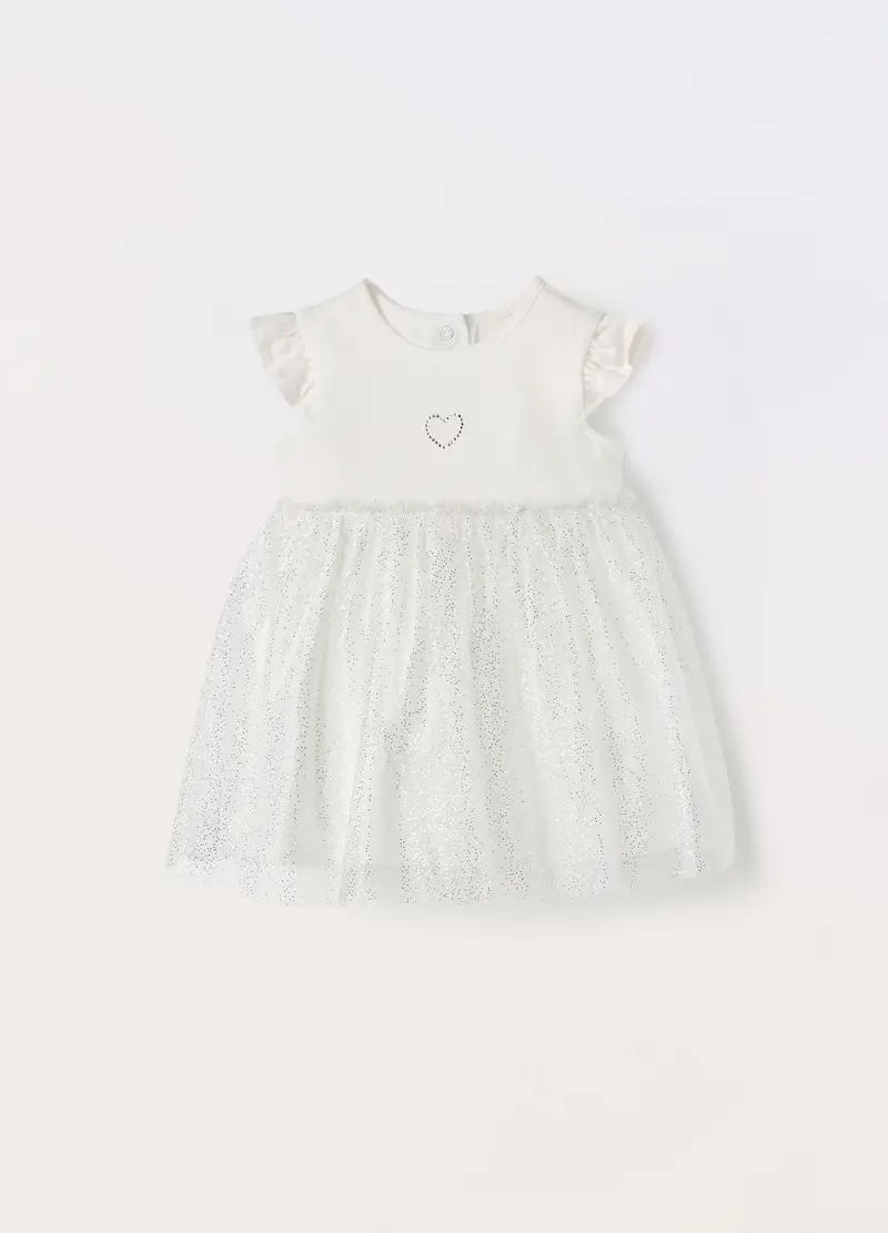 Blukids, Vestito In Jersey Di Cotone Stretch Neonata, Bianco gesso, Taglia: 6-9