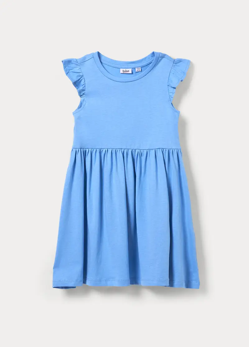 Vestito In Jersey Di Puro Cotone Bambina, Azzurro cielo