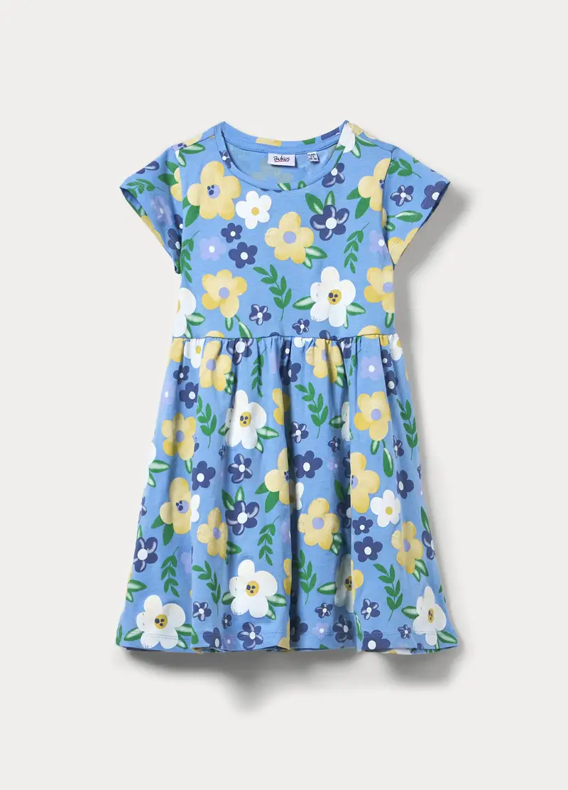 Vestito In Jersey Di Puro Cotone Bambina, Azzurro cielo