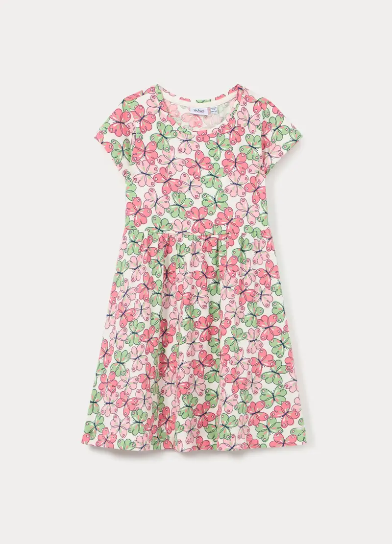 Vestito In Jersey Di Puro Cotone Bambina, Bianco