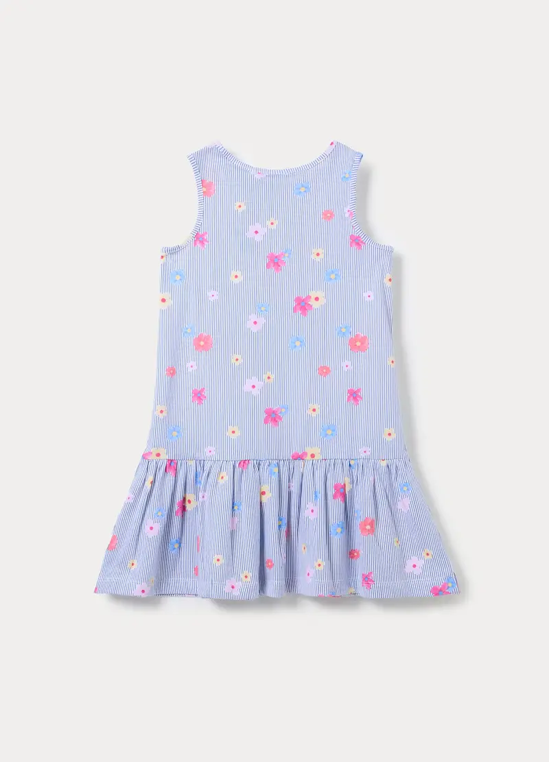 Vestito In Jersey Di Puro Cotone Bambina, Bianco/Blu miniatura 2