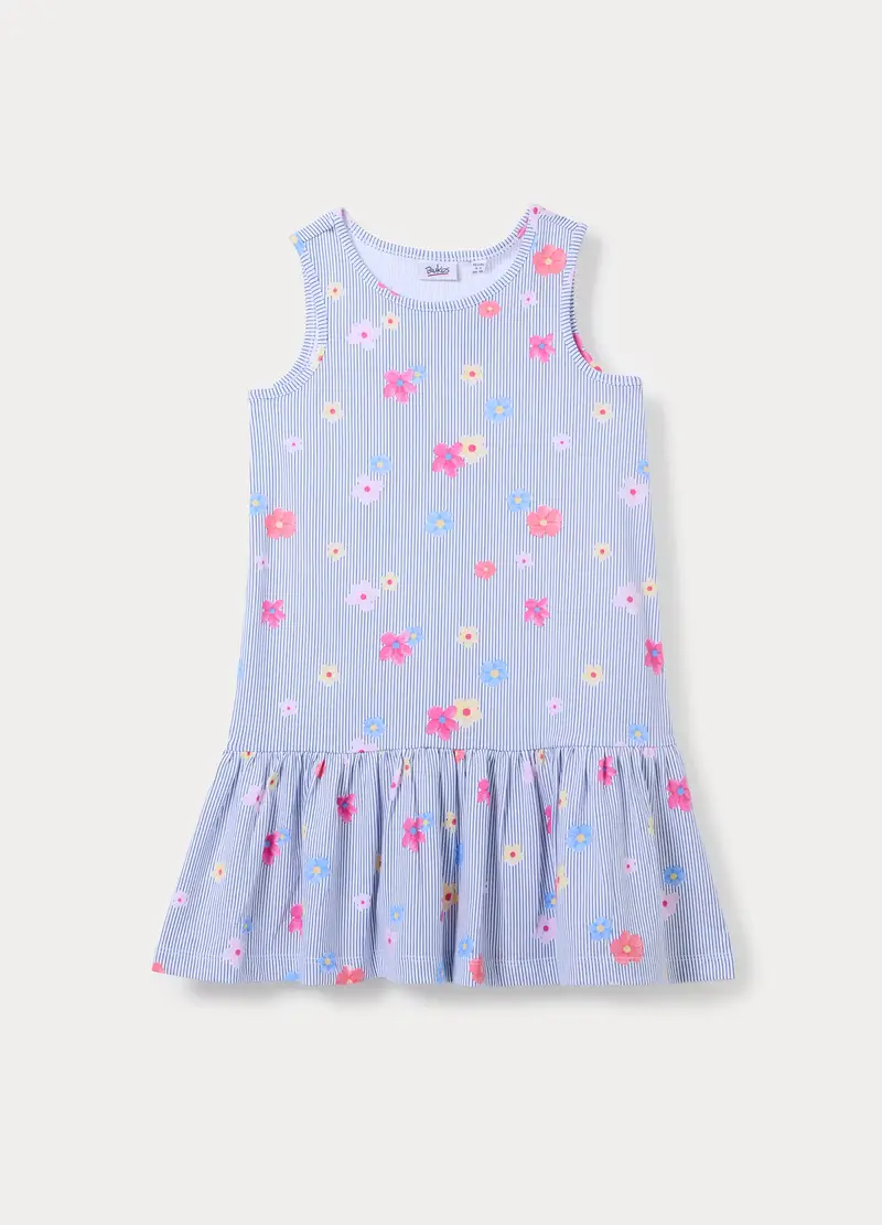 Vestito In Jersey Di Puro Cotone Bambina, Bianco/Blu