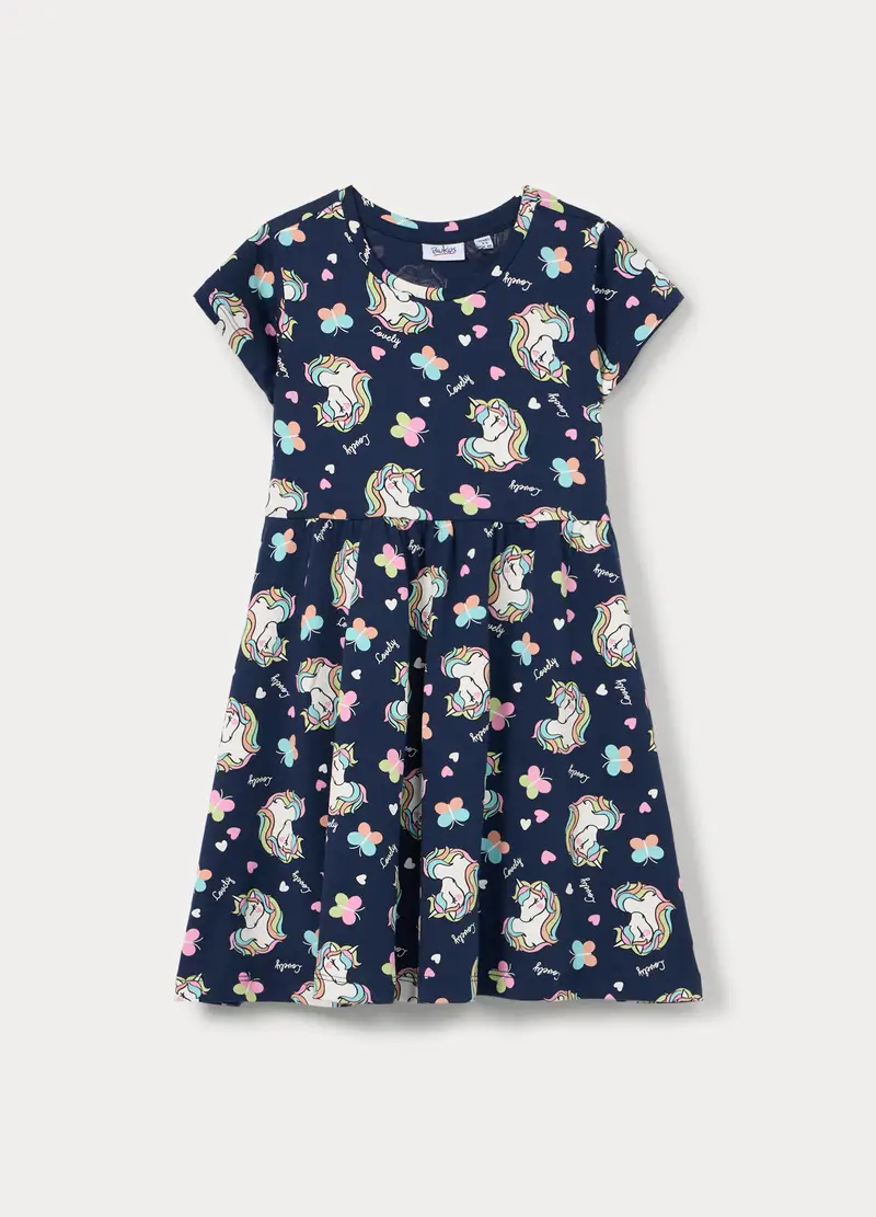 Vestito In Jersey Di Puro Cotone Bambina, Blu Bluette