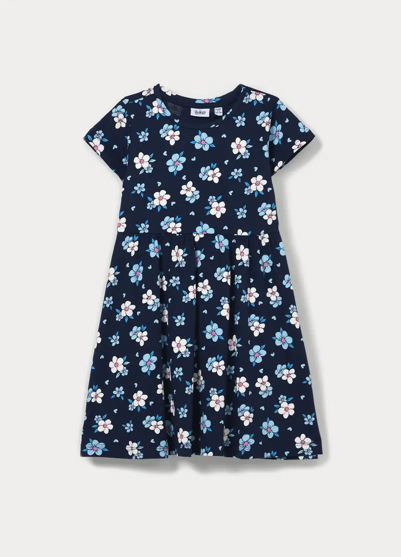 Vestito In Jersey Di Puro Cotone Bambina, Blu scuro