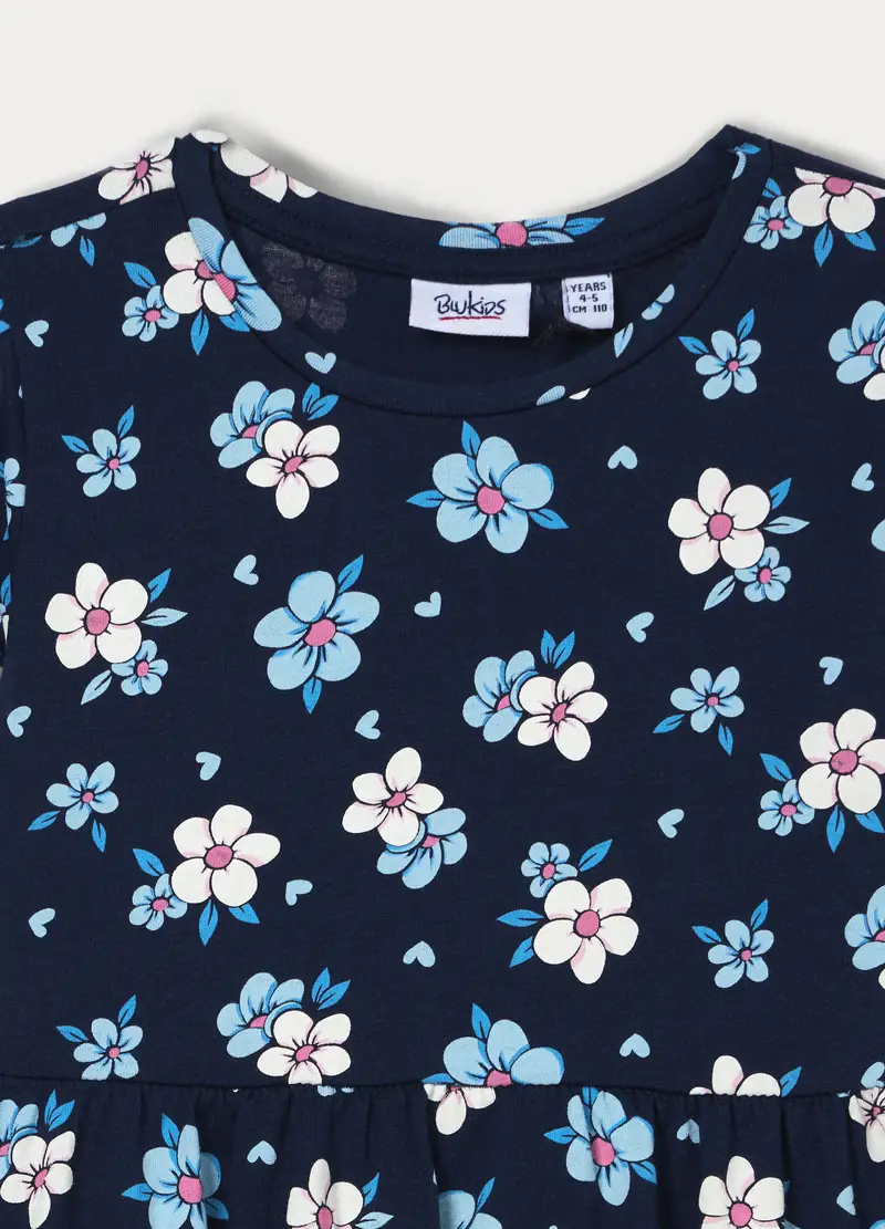 Vestito In Jersey Di Puro Cotone Bambina, Blu scuro miniatura 3