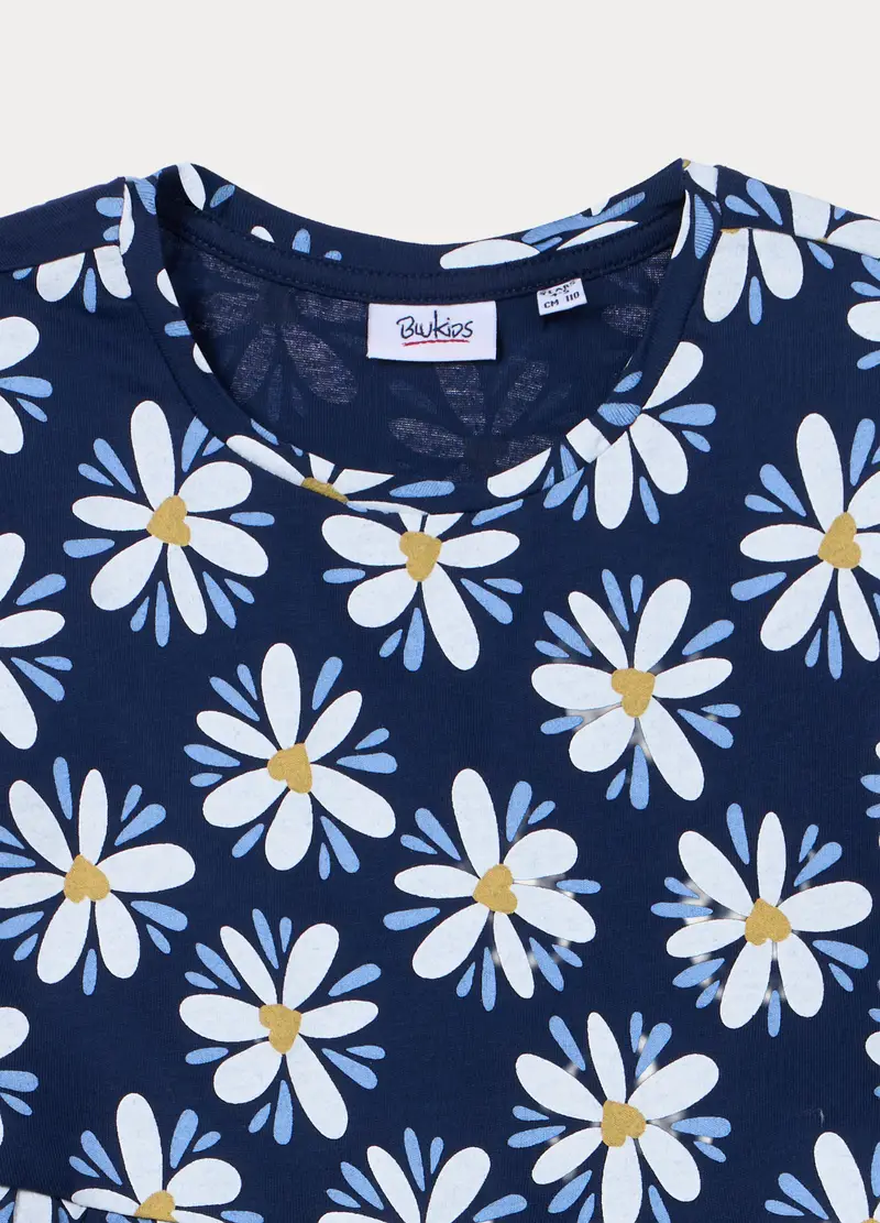 Vestito In Jersey Di Puro Cotone Bambina, Blu scuro miniatura 3