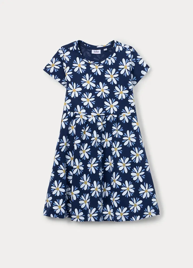Vestito In Jersey Di Puro Cotone Bambina, Blu scuro