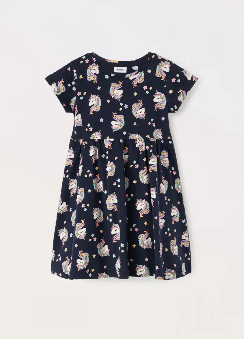 Blukids, Vestito In Jersey Di Puro Cotone Bambina, Blu scuro, Taglia: 3-4