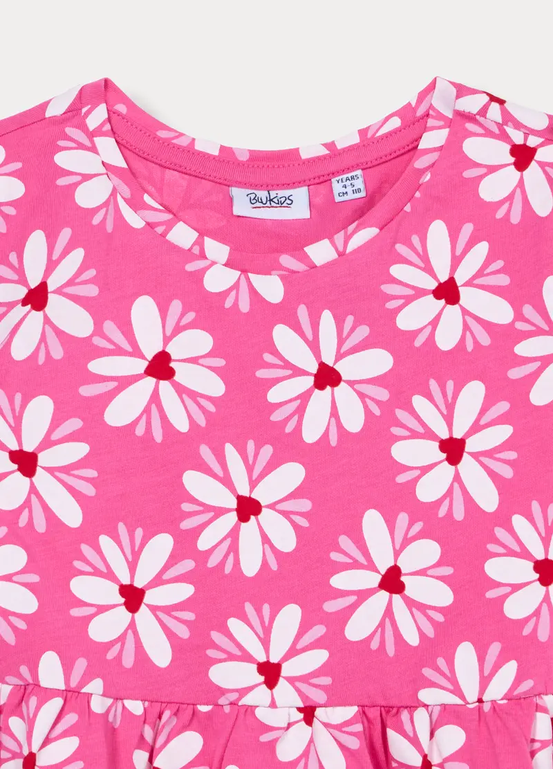 Vestito In Jersey Di Puro Cotone Bambina, Rosa fuxia miniatura 3