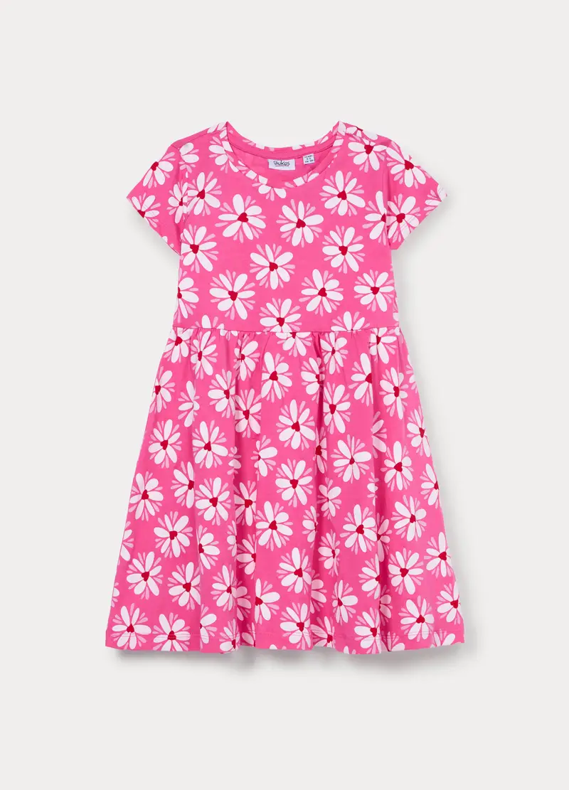 Vestito In Jersey Di Puro Cotone Bambina, Rosa fuxia