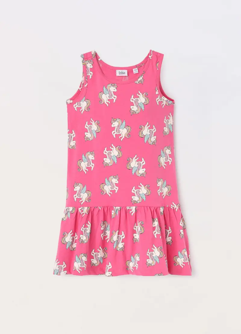 Blukids, Vestito In Jersey Di Puro Cotone Bambina, Rosa fuxia, Taglia: 3-4
