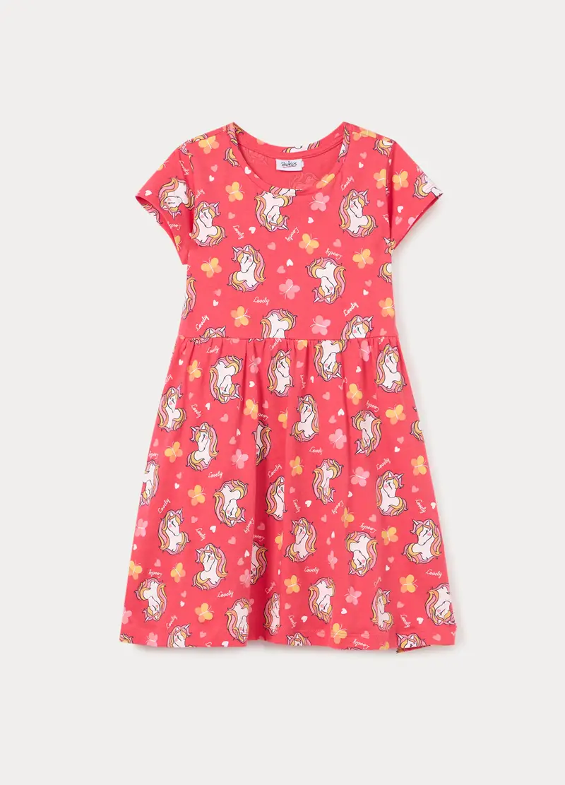 Vestito In Jersey Di Puro Cotone Bambina, Rosa pompelmo