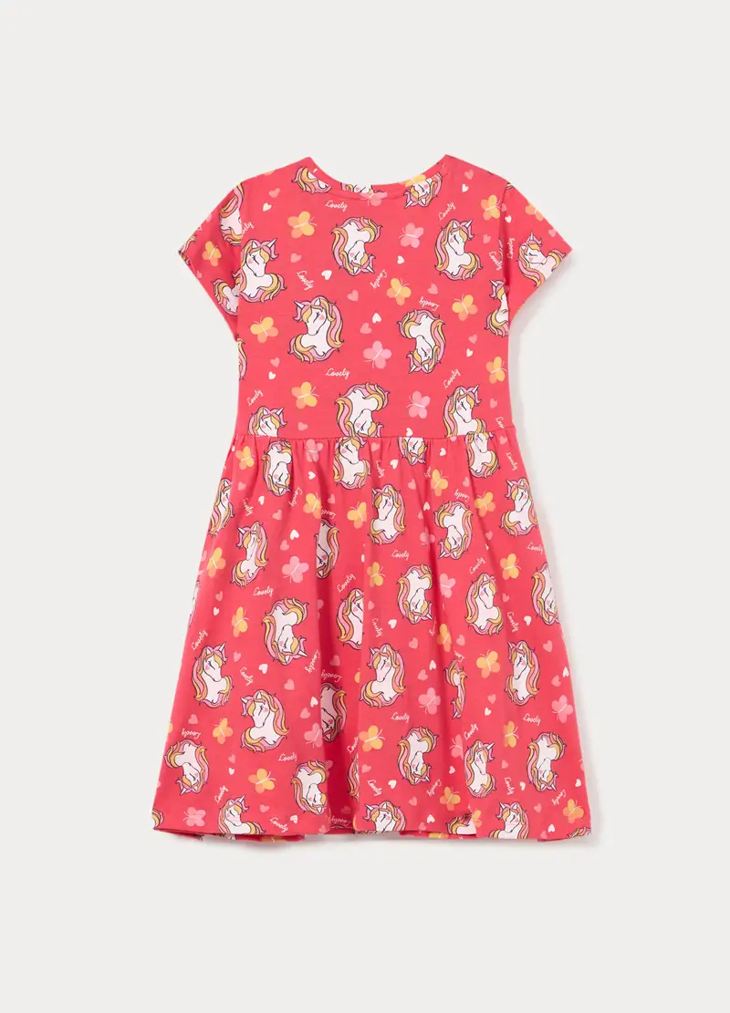 Vestito In Jersey Di Puro Cotone Bambina, Rosa pompelmo miniatura 2