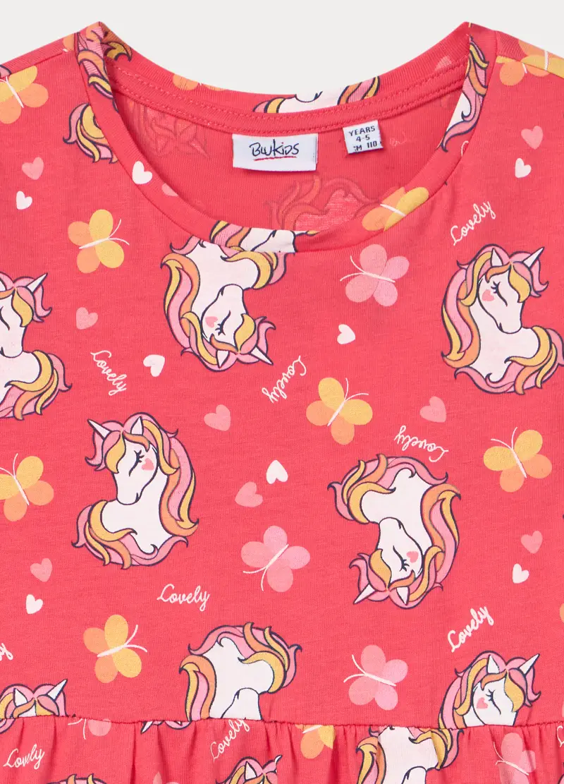 Vestito In Jersey Di Puro Cotone Bambina, Rosa pompelmo miniatura 3