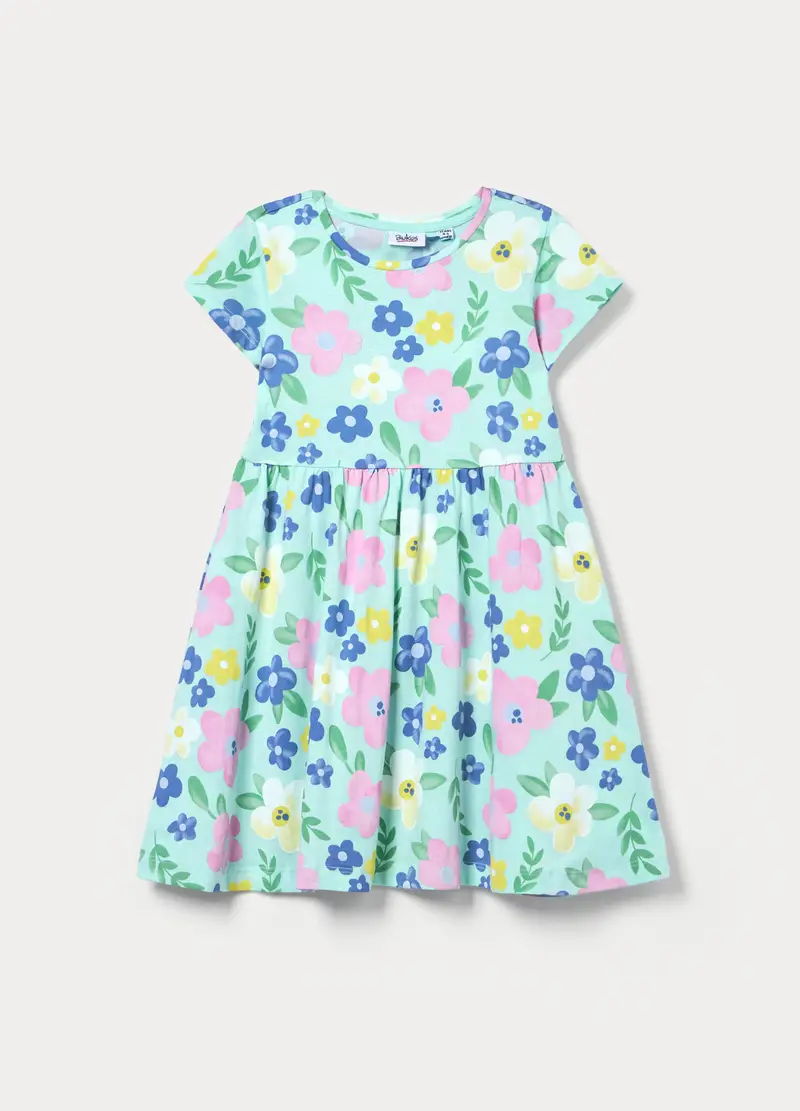Vestito In Jersey Di Puro Cotone Bambina, Verde acqua
