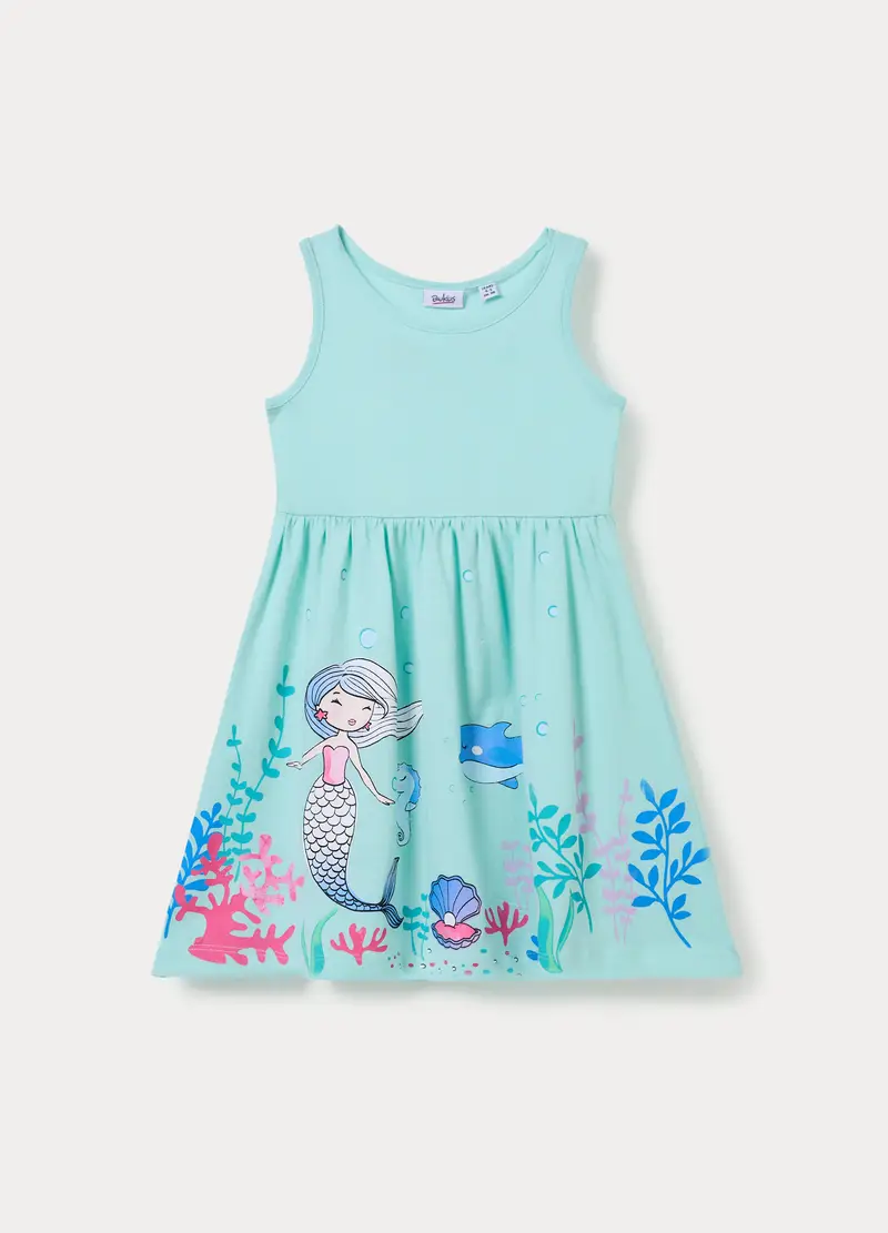 Vestito In Jersey Di Puro Cotone Bambina, Verde acqua