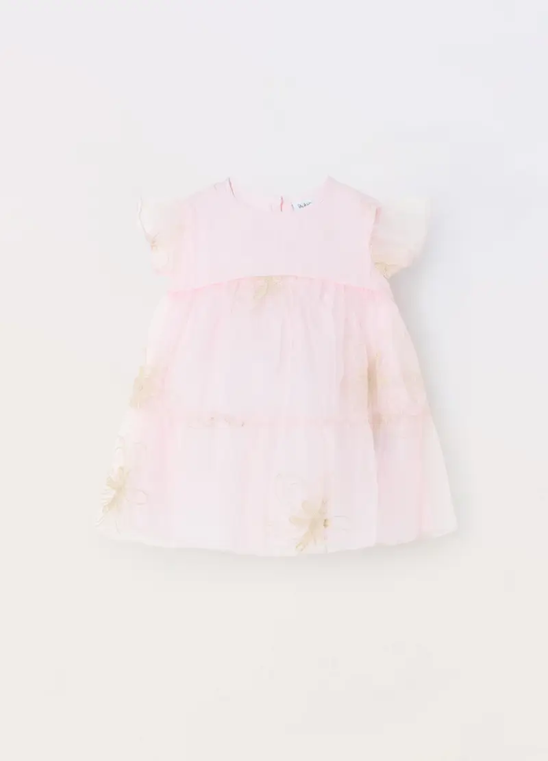 Blukids, Vestito In Organza Con Ricami Neonata, Bambina, Bianco, Taglia: 9-12