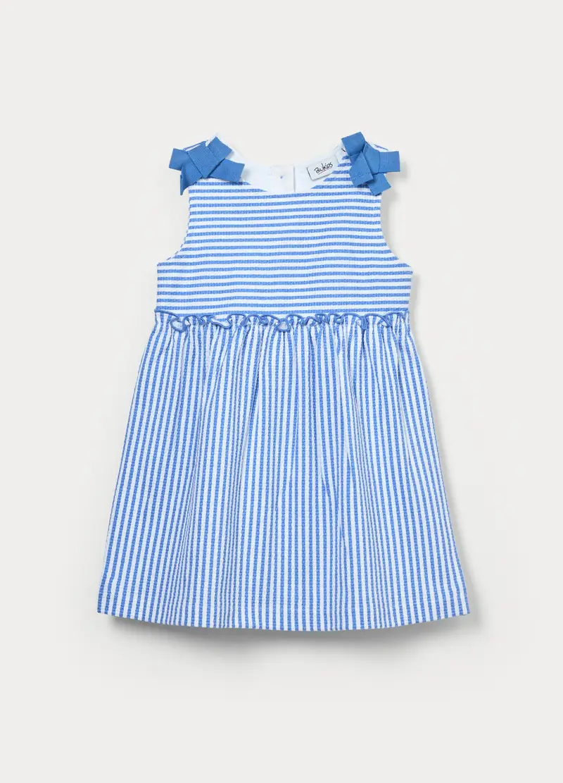 Vestito In Puro Cotone A Righe Bimba, Bambina, Bianco/Azzurro