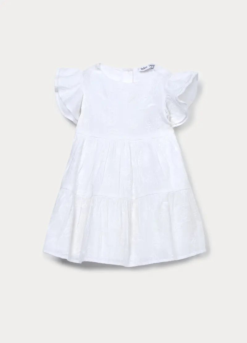 Vestito In Puro Cotone Con Ricami Bimba, Bambina, Bianco gesso