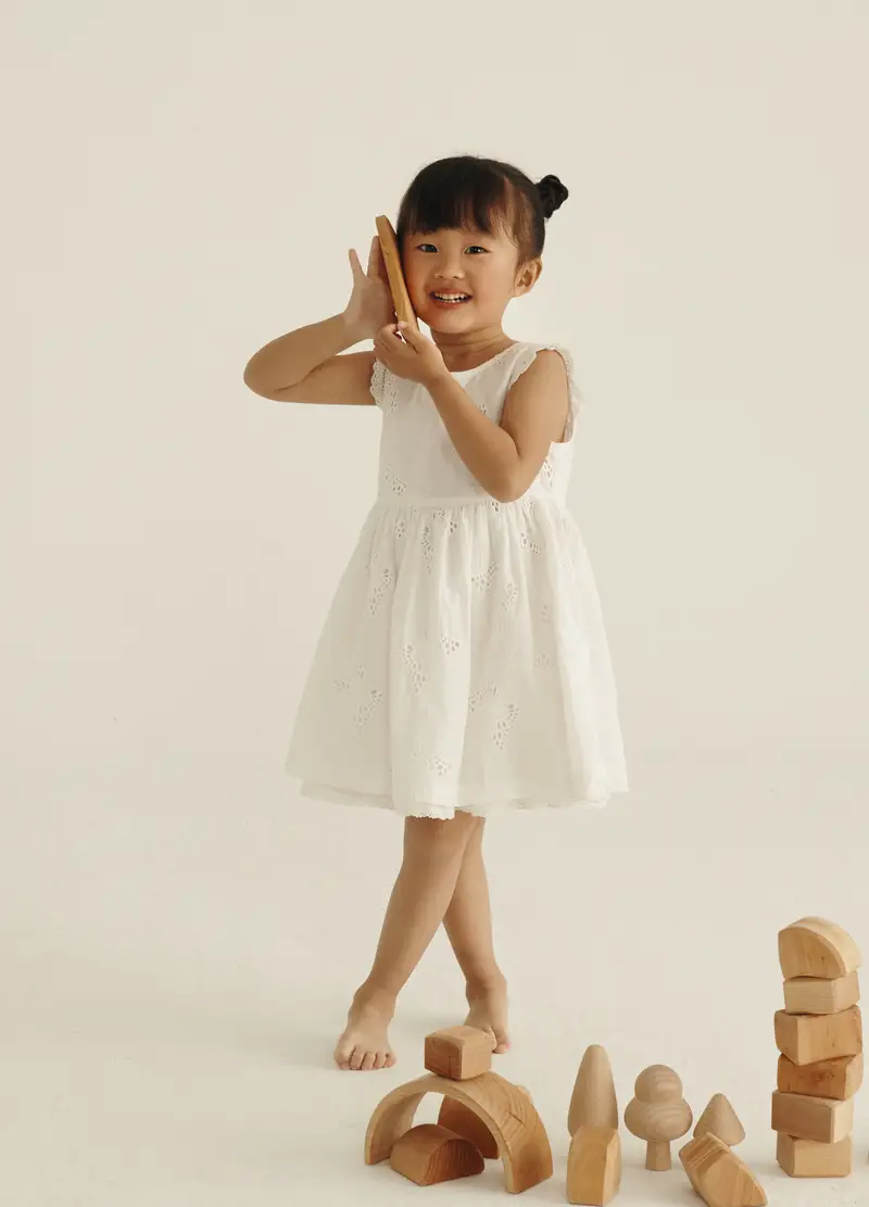 Blukids, Vestito In Puro Cotone Sangallo Iana Neonata, Bianco gesso, Taglia: 9