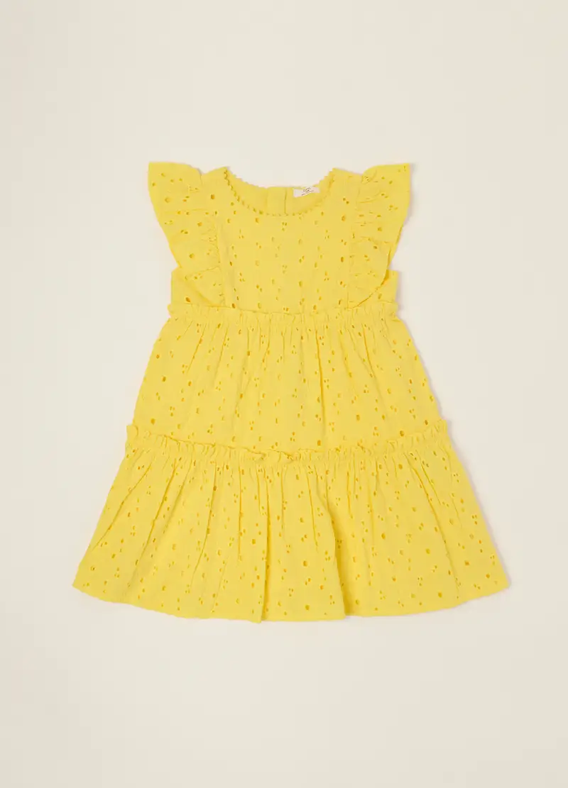 Blukids Vestito In Puro Cotone Sangallo Iana, Neonata, Giallo limone