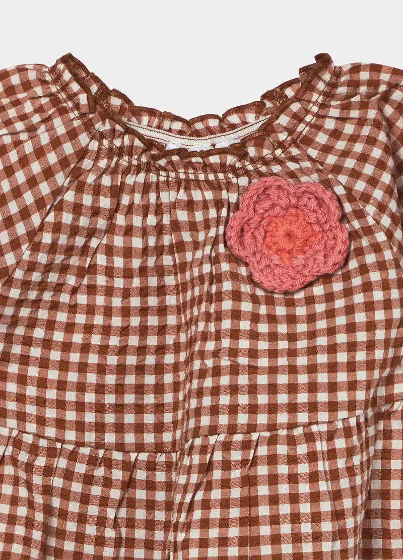 Vestito In Puro Cotone Seersucker Bimba, Bambina, Bianco/Marrone miniatura 3