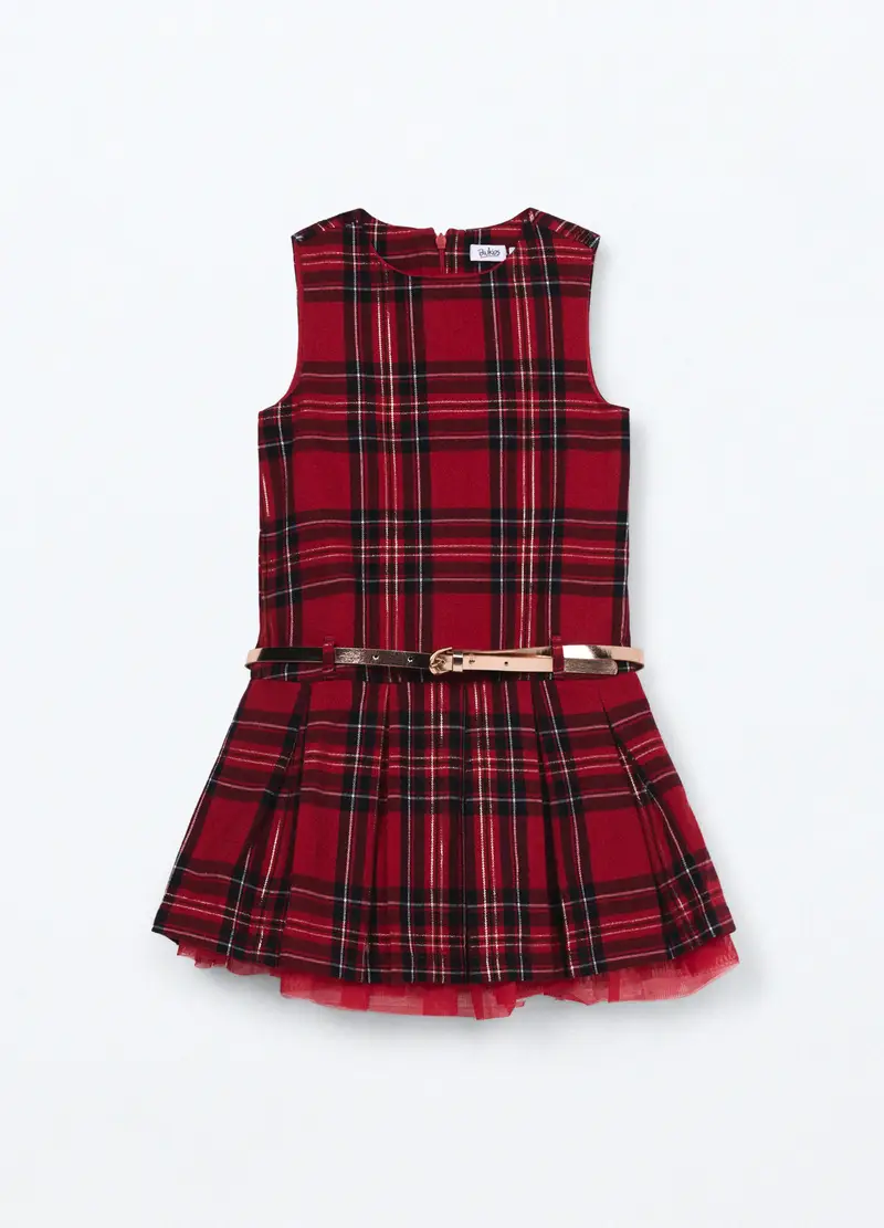 Vestito In Twill A Quadri Bambina, Rosso aragosta