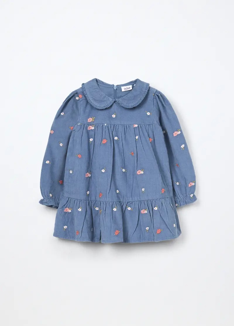 Vestito In Velluto A Coste Di Puro Cotone Neonata, Bambina, Azzurro chiaro