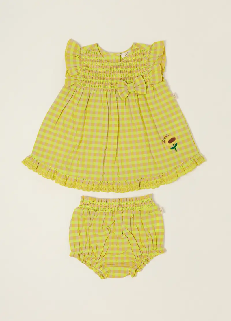 Blukids Vestito Misto Cotone A Righe Iana, Neonata, Giallo fluo