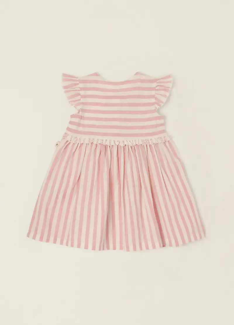 Blukids Vestito Misto Lino A Righe Iana, Neonata, Bianco/Rosa miniatura 2