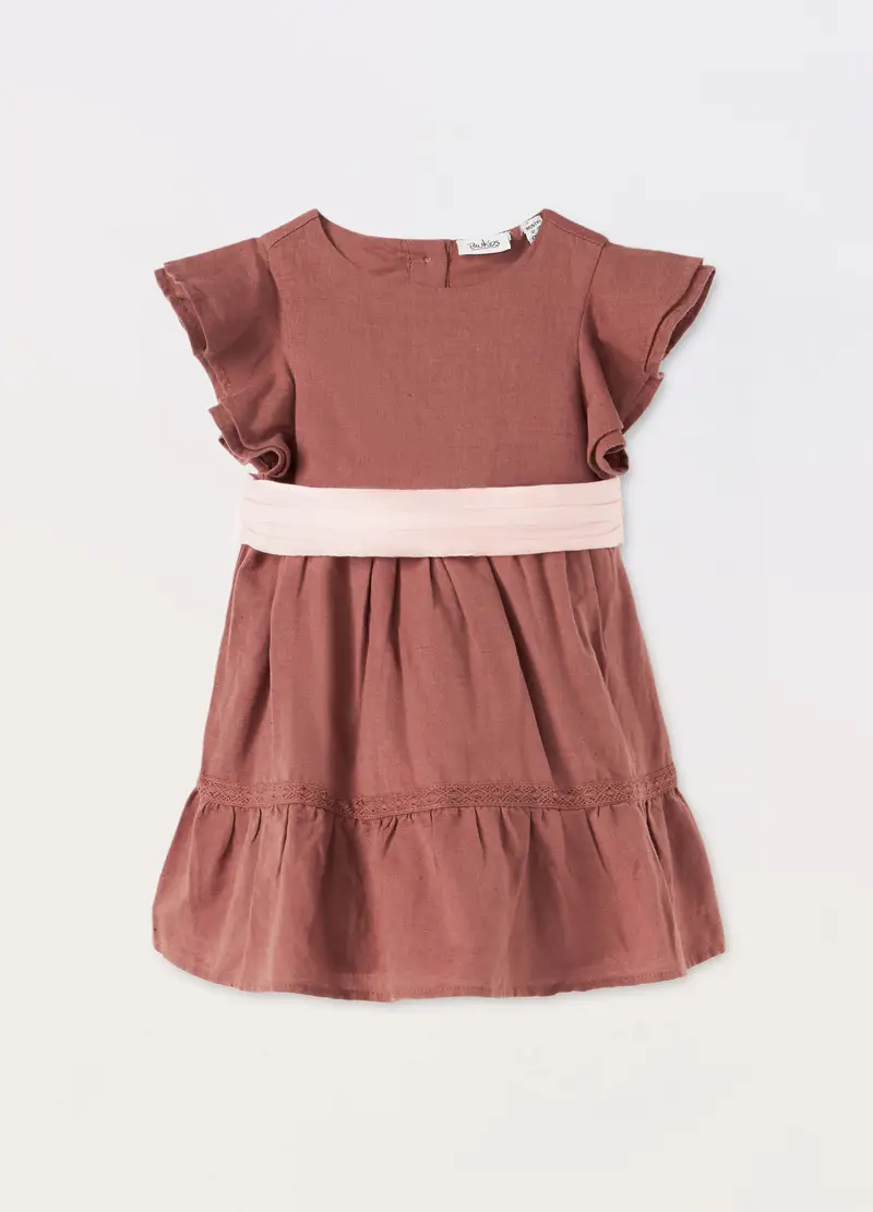 Blukids, Vestito Misto Lino Neonata, Bambina, Marrone cognac, Taglia: 9-12