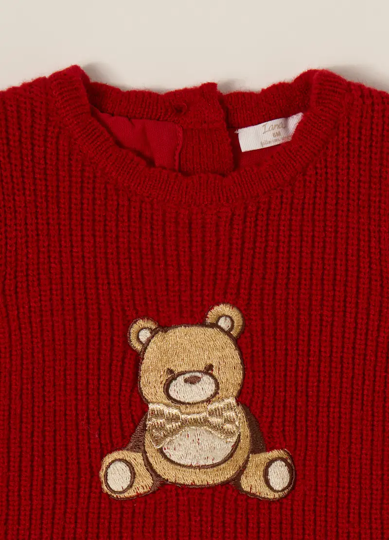 Vestito Rosso Per Bambina Con Applicazione Orsetto, Neonata, Rosso scuro miniatura 3